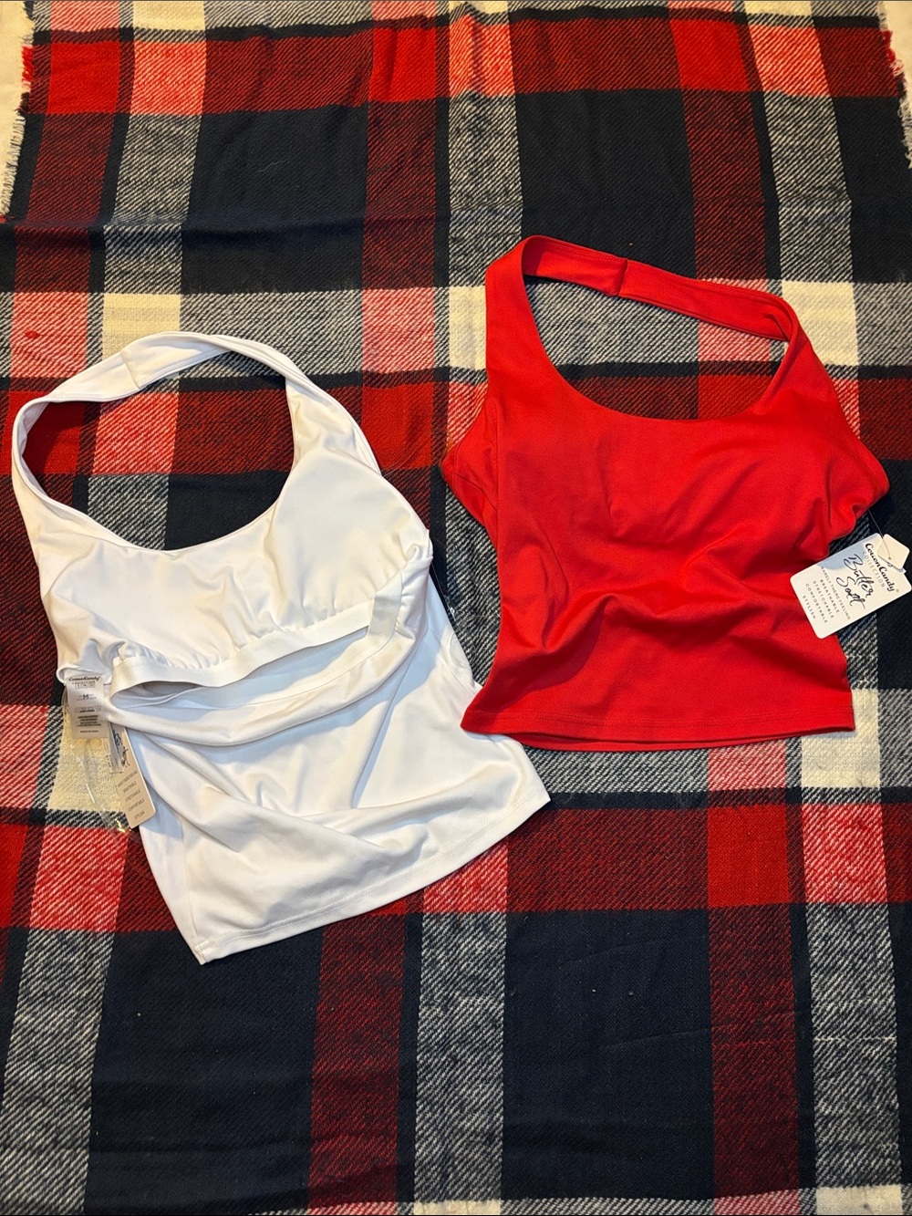 Women’s Scoop Neck Crop Top - Red and White